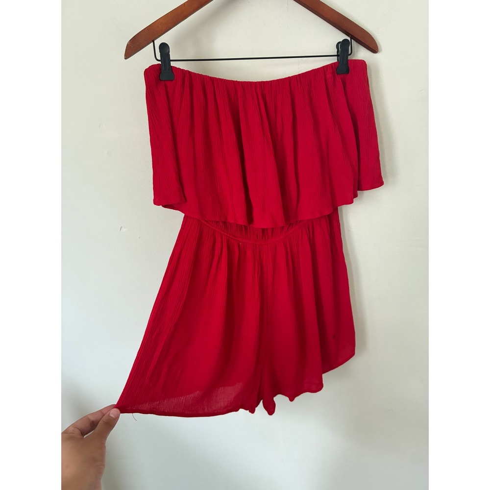Cbrand Womens Red Off The Shoulder Ruffle Romper Size Large Summer Boho